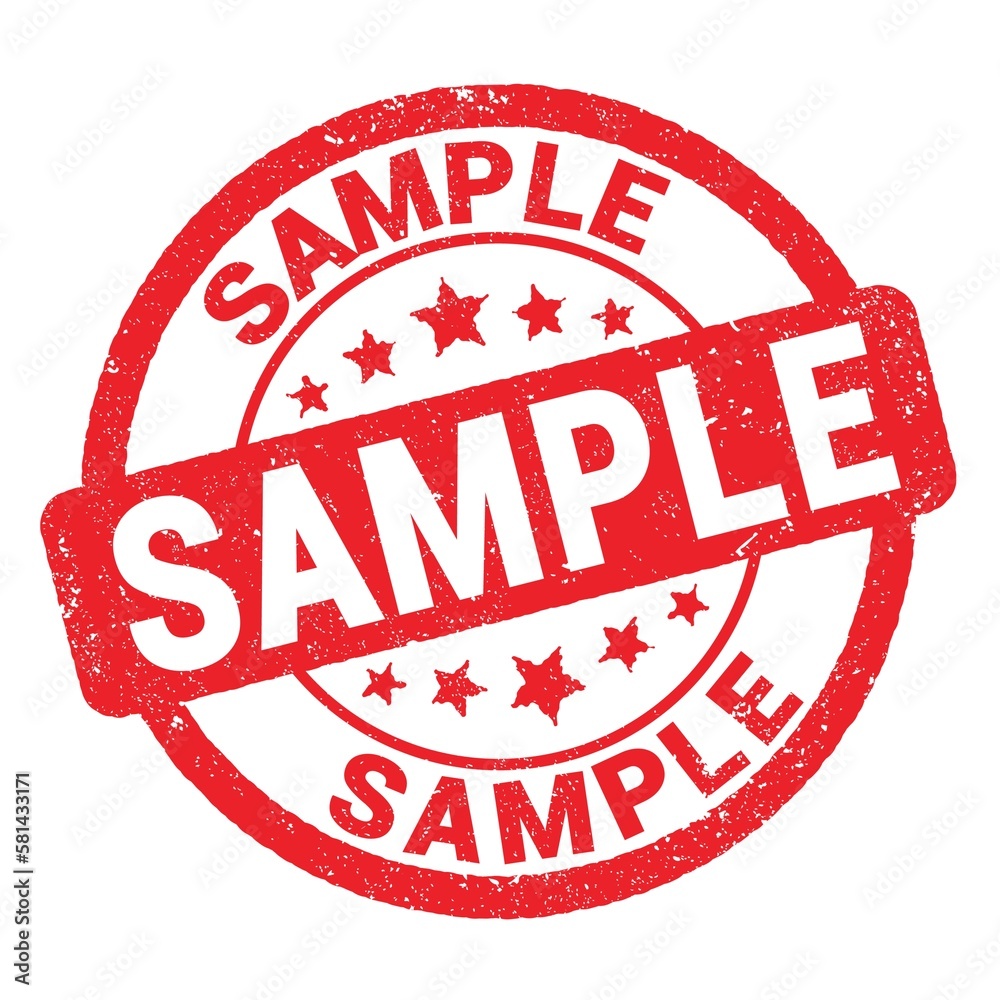 SAMPLE text written on red stamp sign. SAMPLE text written on red stamp sign.