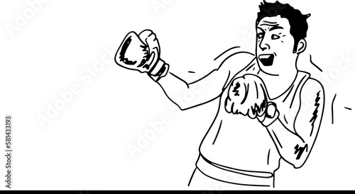 The Silhouette of a Funny Young Boy with Boxing Gloves, Sketching the Hilarious Antics of a Young Boxer, Laughing Out Loud at the Silhouette of a Young Boxer