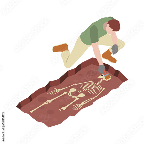 Isometric Archeology Excavation Composition