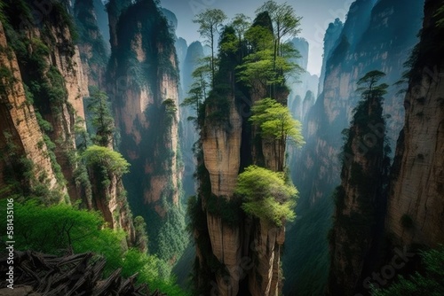 The Zhangjiajie National Forest Park  China. Landscape Picture  Capture the beauty of spring landscapes by using a wide angle lens and a tripod. 