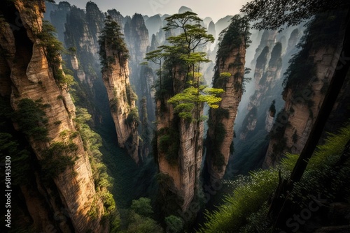 The Zhangjiajie National Forest Park, China. Landscape Picture: Capture the beauty of spring landscapes by using a wide angle lens and a tripod. 