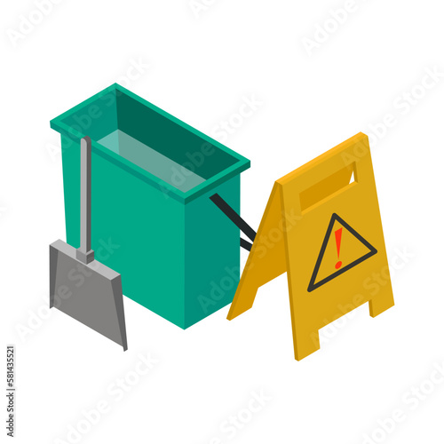 Cleaning Caution Isometric Composition
