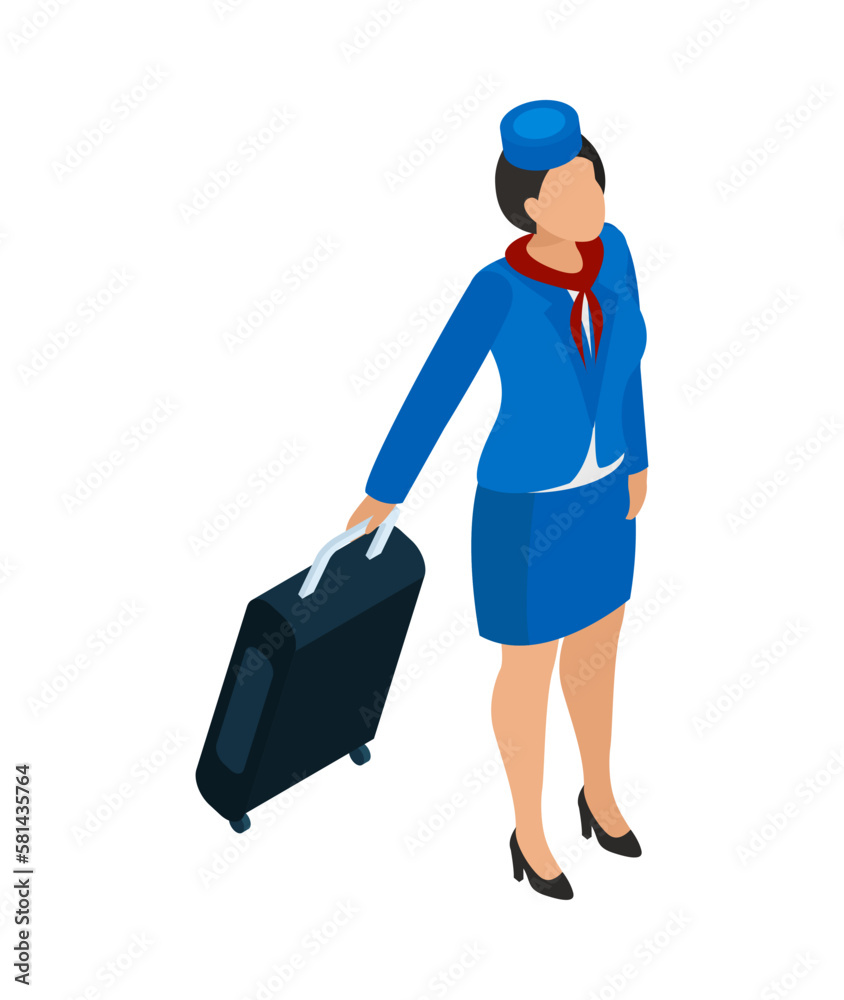 Stewardess Isometric Professions Composition