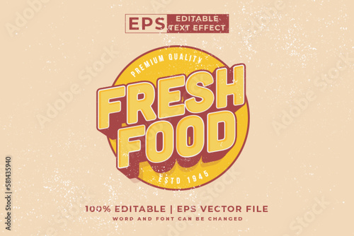 Editable text effect Fresh Food 3d logo cartoon template style premium vector