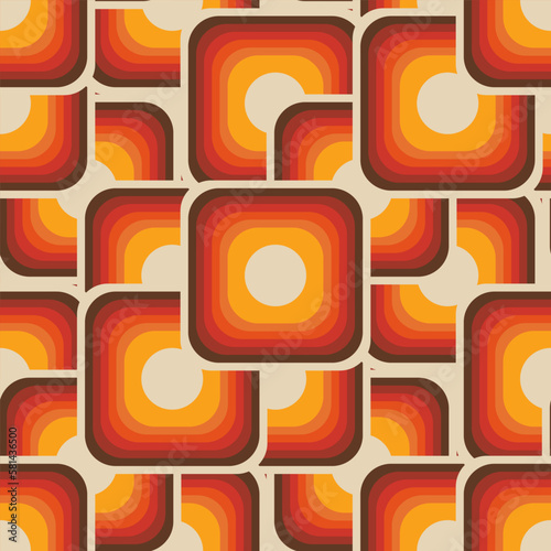 Abstract seamless geometric vintage wallpaper in 70s retro style, vector trendy illustration