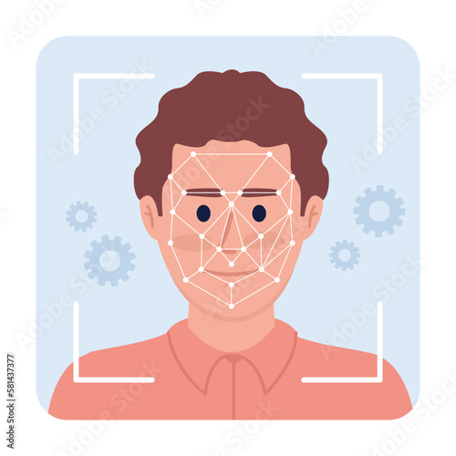 Facial recognition technology flat concept vector spot illustration. Editable 2D cartoon character on white for web design. Computer vision algorithms creative idea for website, mobile app