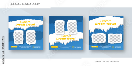 Explore dream travel holiday vacation social media post banner or square design template