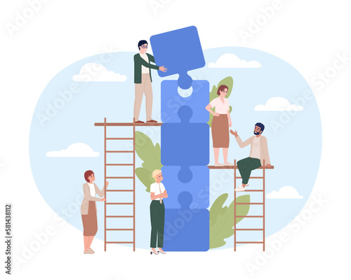 Managing team tasks flat concept vector spot illustration. Editable 2D cartoon characters on white for web design. Collab. Work productivity and teamwork creative idea for website, mobile app