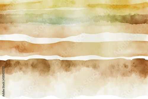 Abstract horizontal background designed with earth-tone watercolor stains, AI generated