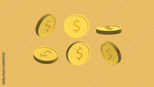 3d coins illustration  gold dolar icon vector
