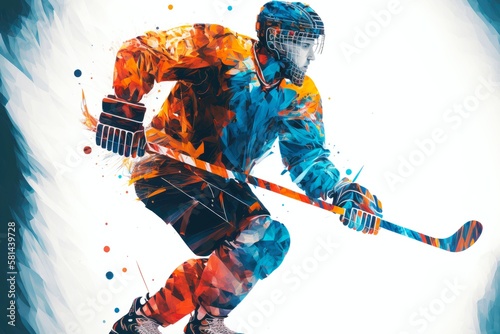 professional ice hockey competitions athlete with hockey stick, generative ai, created with generative ai