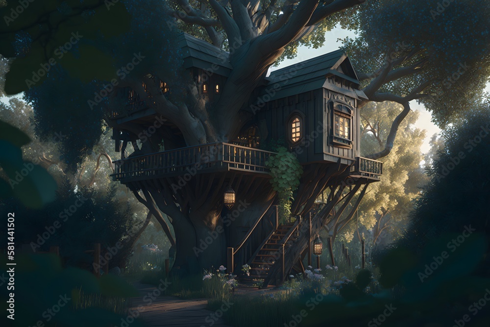 Obraz premium Treehouse created using AI Generative Technology