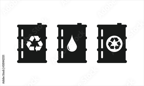 Recycling symbol with oil barrel vector icon, Oil recycling icon
