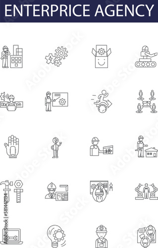 Enterprice agency line vector icons and signs. Agency, Business, Consultancy, Solutions, Services, Management, Strategy, Staffing outline vector illustration set