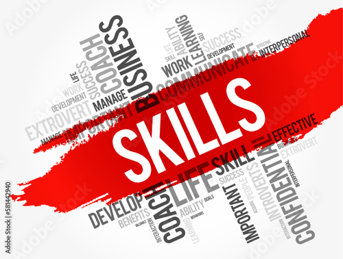 SKILLS - learned ability to act with determined results with good execution often within a given amount of time, word cloud concept background