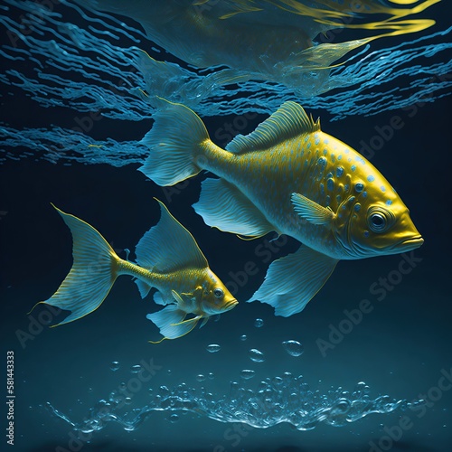 Foto realistyczna ilustracja złotych rybek, SI
