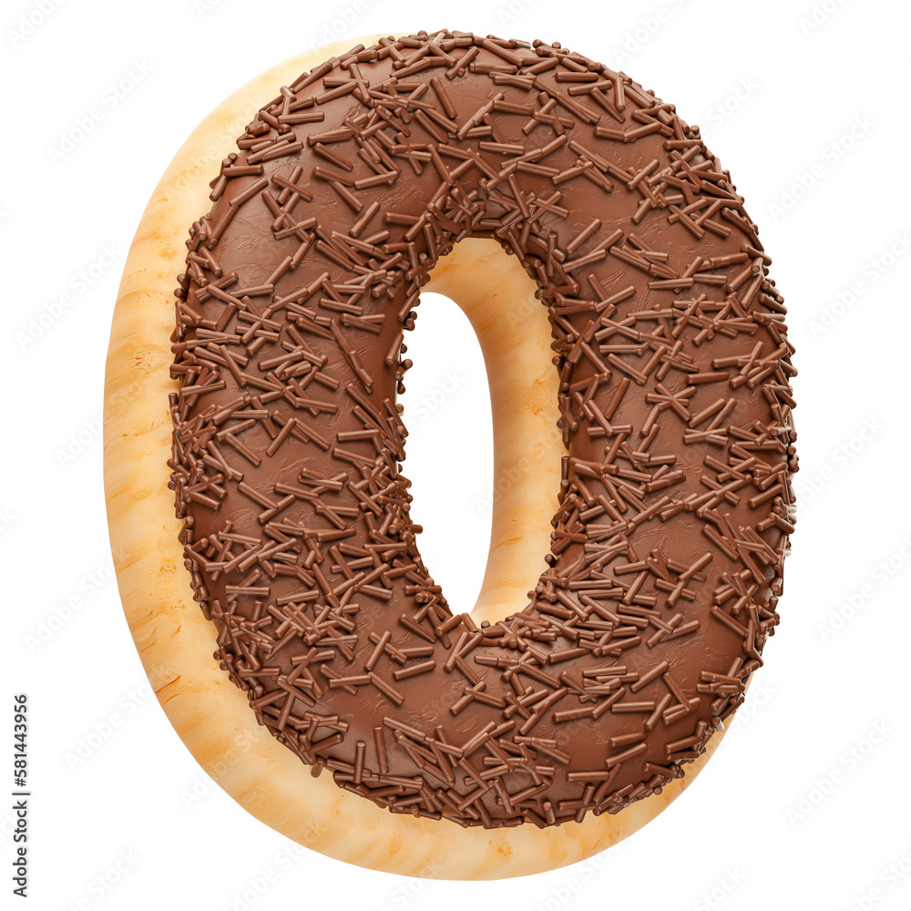 Chocolate letter O with sprinkles in realistic 3d render Chocolate letter O with sprinkles in realistic 3d render