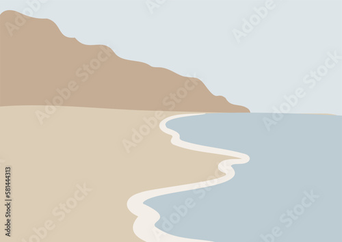 coastal landscape wall art prints, minimal beach poster clipart, beach background, printable vector lighthouse illustration, digital download print, sea wave images in flat style.