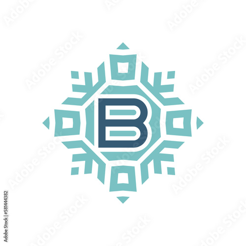 Initial letter B abstract snowflake square emblem logo
