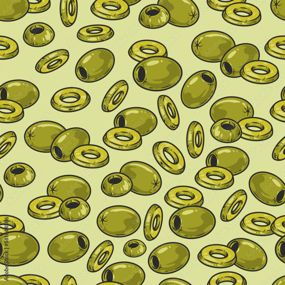 Green olives pattern seamless colorful