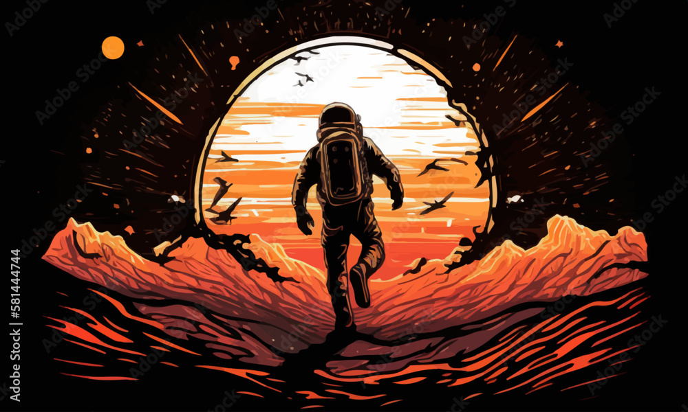 Astronaut on the background of the moon and space Vector illustration ...