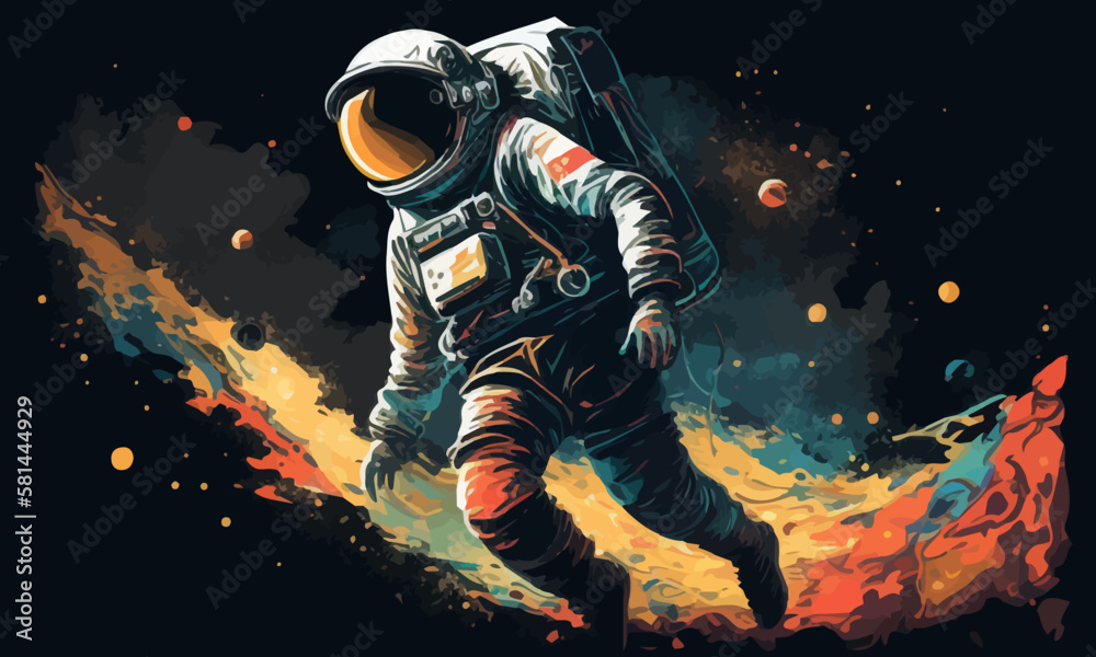 Illustration of astronaut floating in outer space Stock Vector | Adobe ...