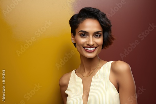 Portrait of a smiling young female of Indian ethnicity. Created using Generative AI