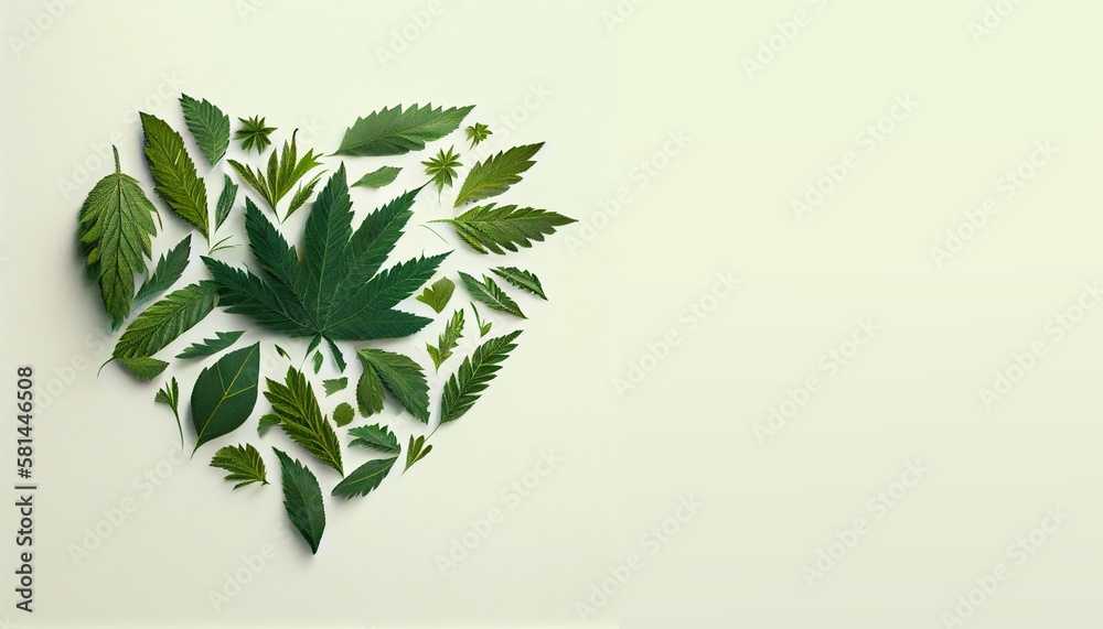 A heart made of cannabis on a white background. Generative AI, Generative, AI