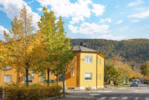 Great autumn weather in Mosjøen old gate (sjøgata) Vefsn, Helgeland, Nordland county, Europe photo