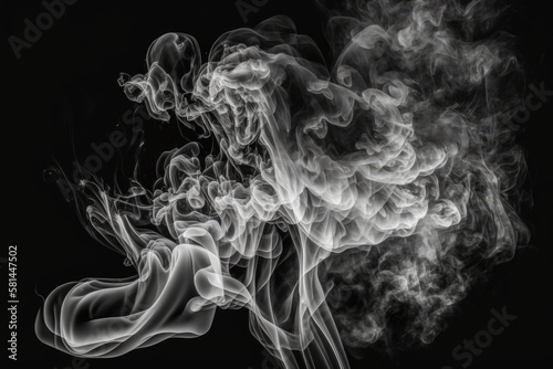 Black background with an accumulation of white smoke. Generative AI