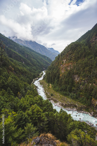 Forest and Bhote-Khosi river, Nepal.
