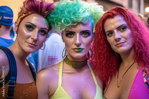 Love Wins: Three Close-Knit Lesbian Friends Embracing Their Authentic Selves and Celebrating Pride Together, ai generative