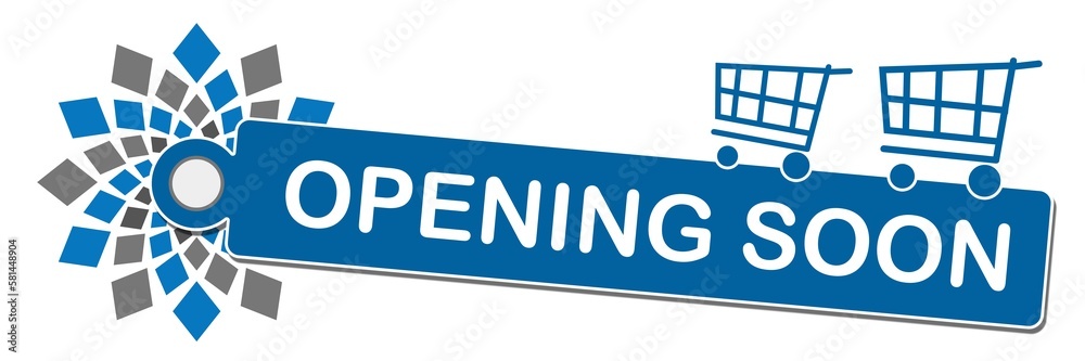 Opening Soon Circular Squares Shopping Cart Text Blue Grey Opening Soon Circular Squares Shopping Cart Text Blue Grey