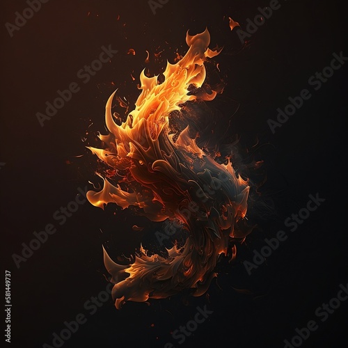 Fire. Fire on a dark background. Generative AI.