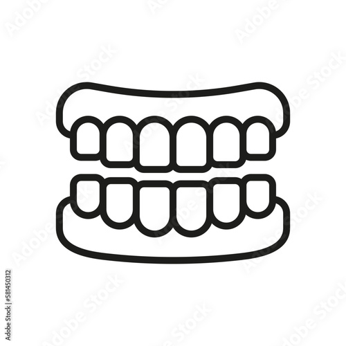 Human Jaw Anatomy with Teeth Line Icon. Healthy Smile Linear Pictogram. False Tooth. Oral Hygiene. Dentistry Outline Symbol. Dental Treatment. Editable Stroke. Isolated Vector Illustration