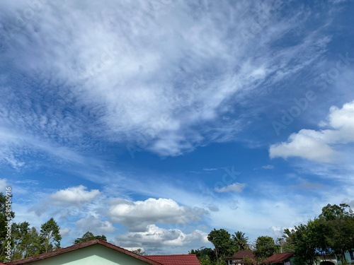 Full frame cloudy Blue sky view at day in a village.