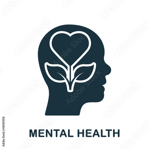 Wellness, Mental Health Silhouette Icon. Psychological Therapy, Healthy Mind Glyph Pictogram. Human Brain with Flower Solid Sign. Intellectual Process Symbol. Isolated Vector Illustration