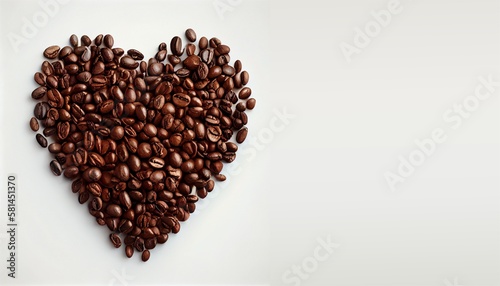 A heart made of coffee beans on a white background. Generative AI, Generative, AI