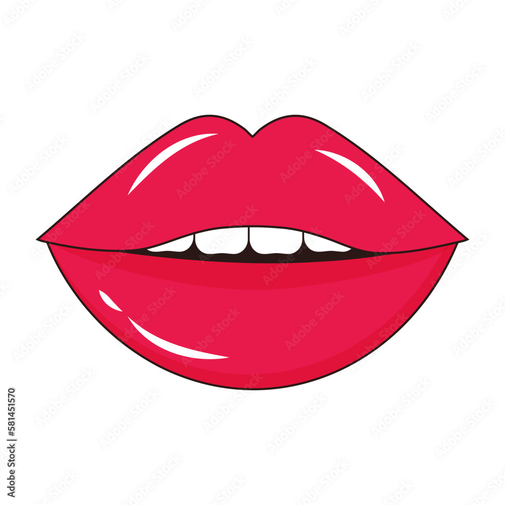 Sexy lips with teeth in pop art style. Women's half-open mouth. Sexy lips with teeth in pop art style. Women's half-open mouth.