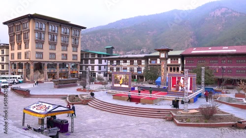 The streets of the capital city Thimphu in Bhutan photo