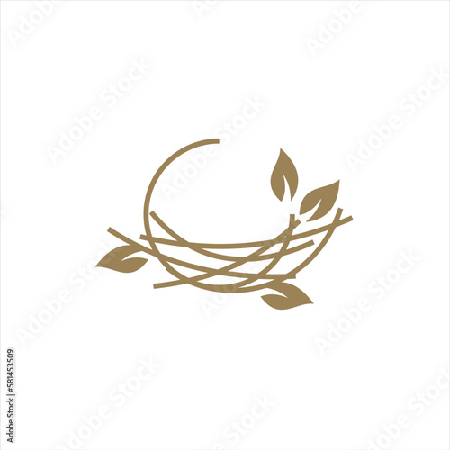 Nest bird logo. Logo is shaped with lines forming  a nest in brown gradient color, creating a nest bird logo.
