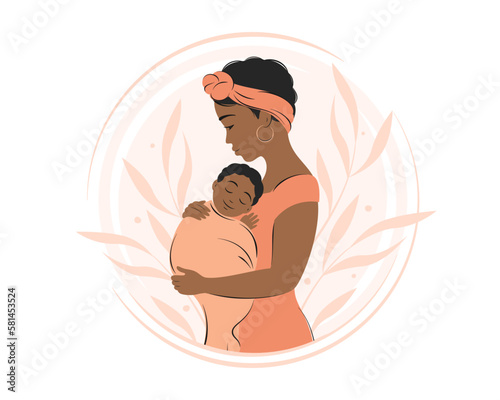 Woman feeding baby. Breastfeeding and motherhood concept. Vector illustration.