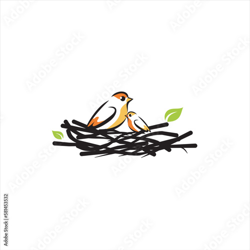 Nest bird logo. Logo is shaped with lines forming  a nest in brown gradient color, creating a nest bird logo.