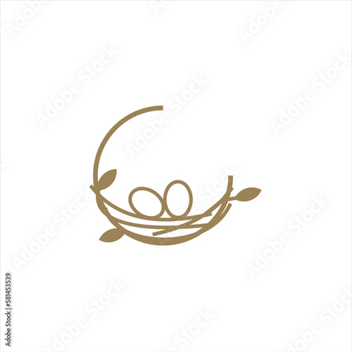 Nest bird logo. Logo is shaped with lines forming  a nest in brown gradient color, creating a nest bird logo.