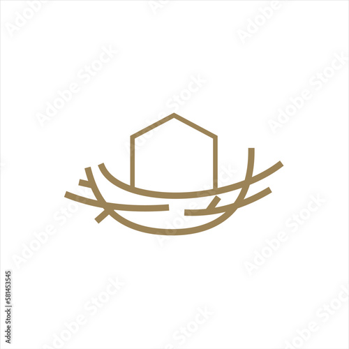 Nest bird logo. Logo is shaped with lines forming  a nest in brown gradient color, creating a nest bird logo.