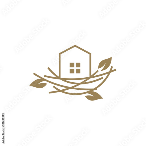 Nest bird logo. Logo is shaped with lines forming  a nest in brown gradient color, creating a nest bird logo.