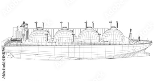 Gas carrier LNG. Blue particle and lines form Gas tanker.