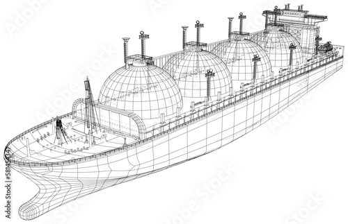 Large gas tanker or LNG carrier. Delivery petrol fuel cargo. Ocean LPG tank propane.
