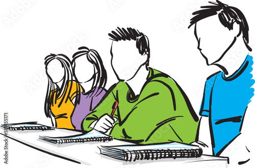 students working together in class teenagers men and women friendship concept vector illustration