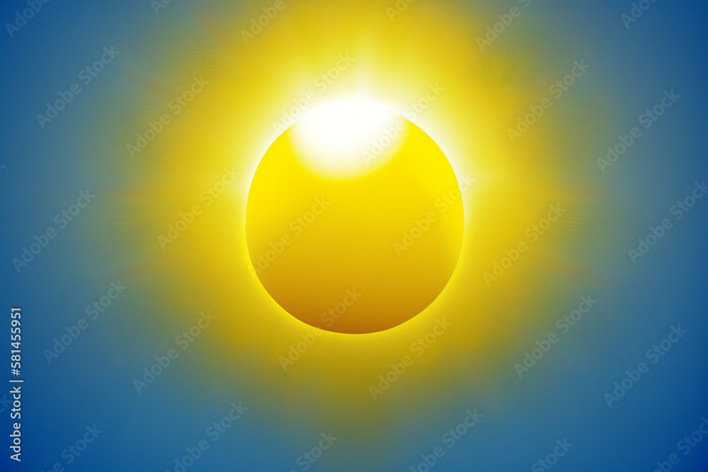 Illustration of a solar eclipse against a blue sky. Template for design. AI generated. Product advertising background.